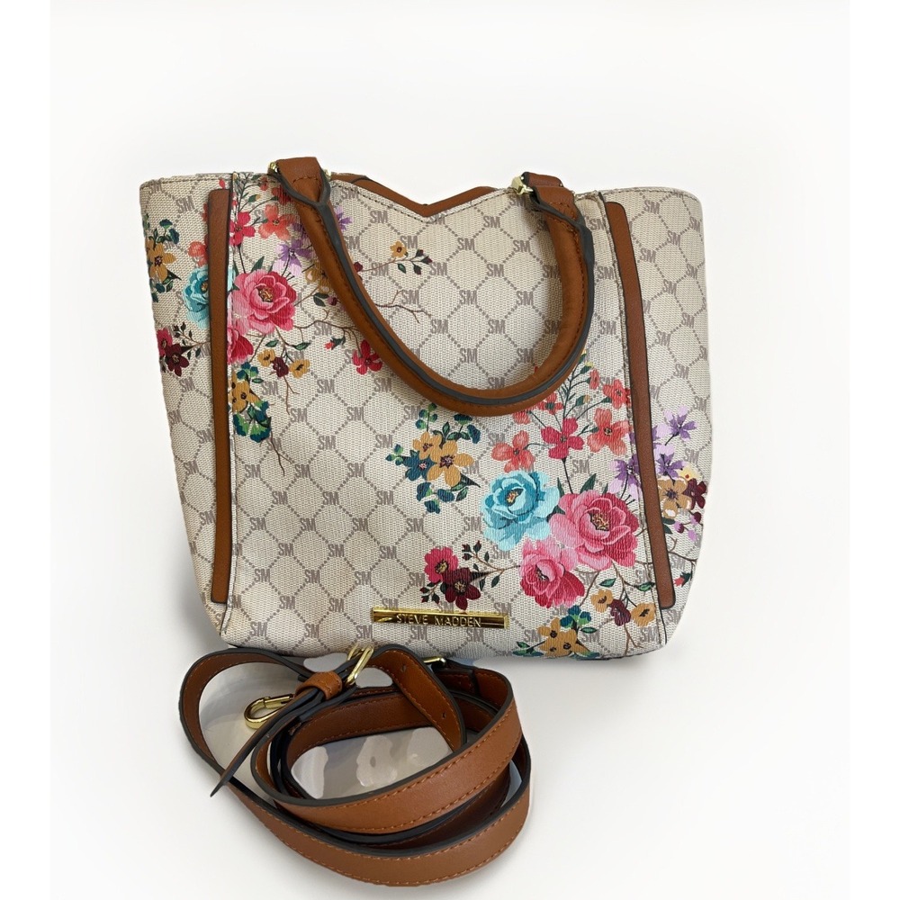 MINT‎ STEVE MADDEN Cream Multi BJAPAN Floral Tote Crossbody Purse Handbag
